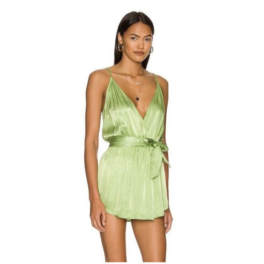 RAYS FOR DAYS Avery Romper Fern Green Satin Revolve Sz Large NWOT $172 Waist Tie